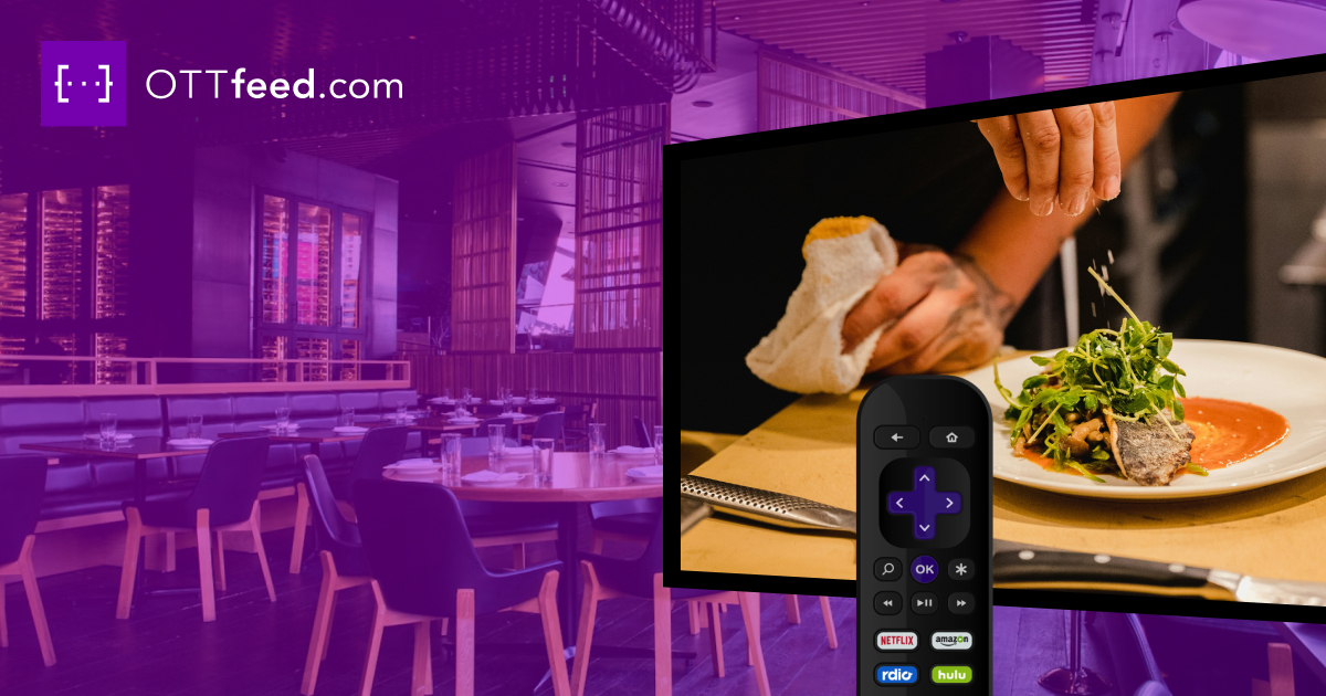 Inside a restaurant with a TV showing a restaurant promo video